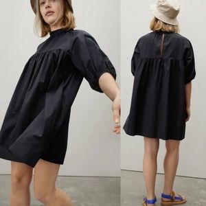 everlane shirred babydoll cotton dress black size S